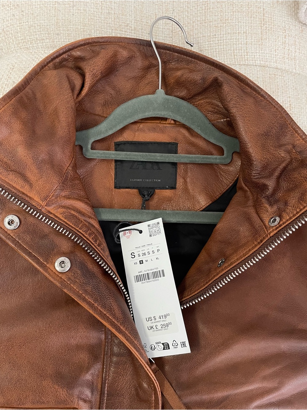 NWT 100% Leather Bomber Jacket ZW Collection Limited Edition Brown MSRP $419 - Picture 7 of 11